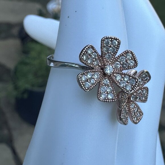 NVC Rose Gold Vermeil Sterling Pave Ring Size 6.75 Flower Daisy Lab Created CZ - Picture 4 of 10